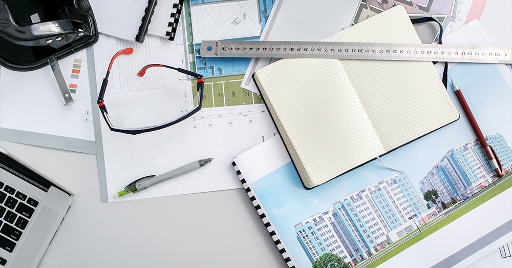 White desk with office stationery